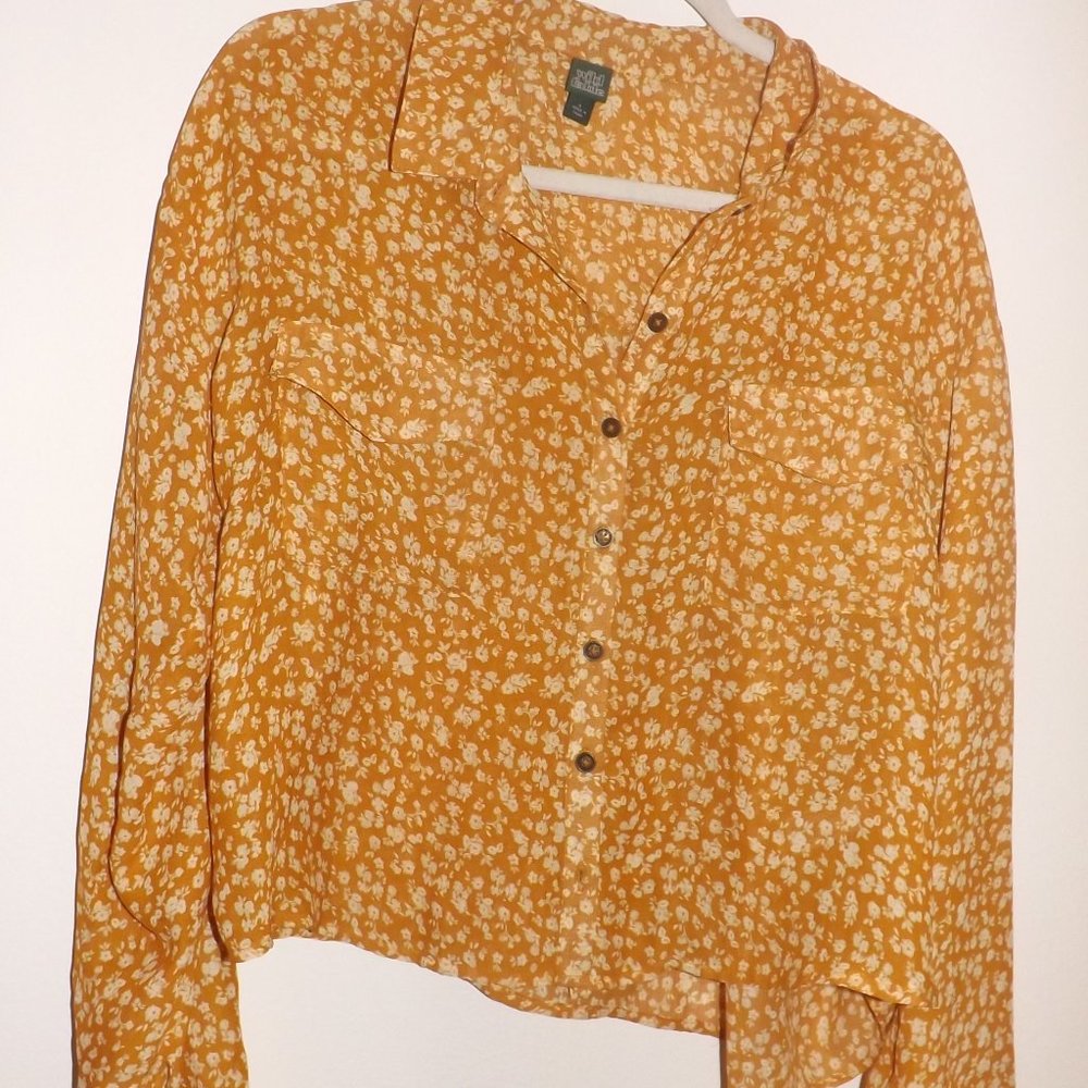 yellow and white button down crop top